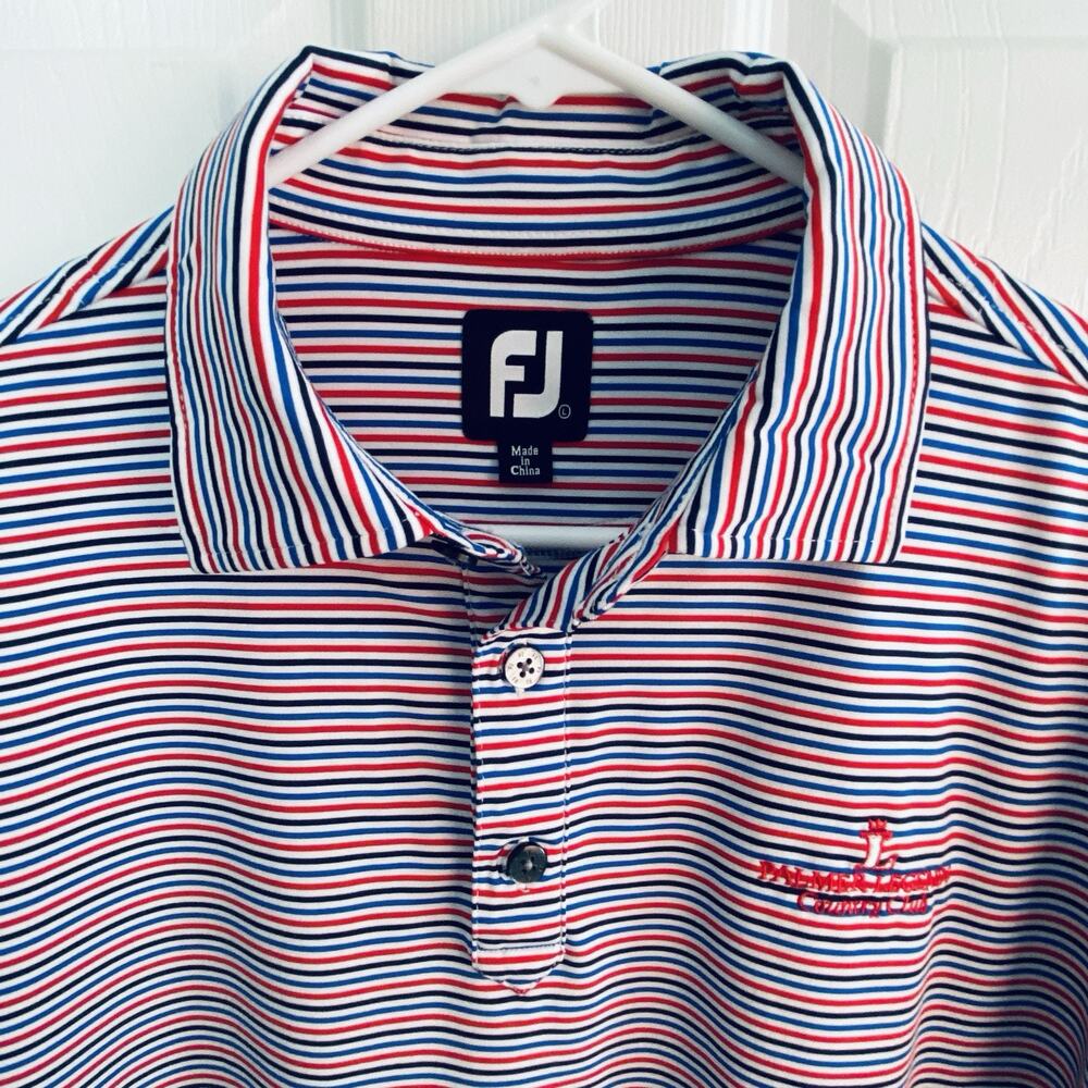 Footjoy Shirt Mens Polo Large Red White Blue Flag USA Colors Stripe Performance